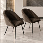 Premium Brown Velvet Dining Chair with Ribbed Back & Black Metal Legs