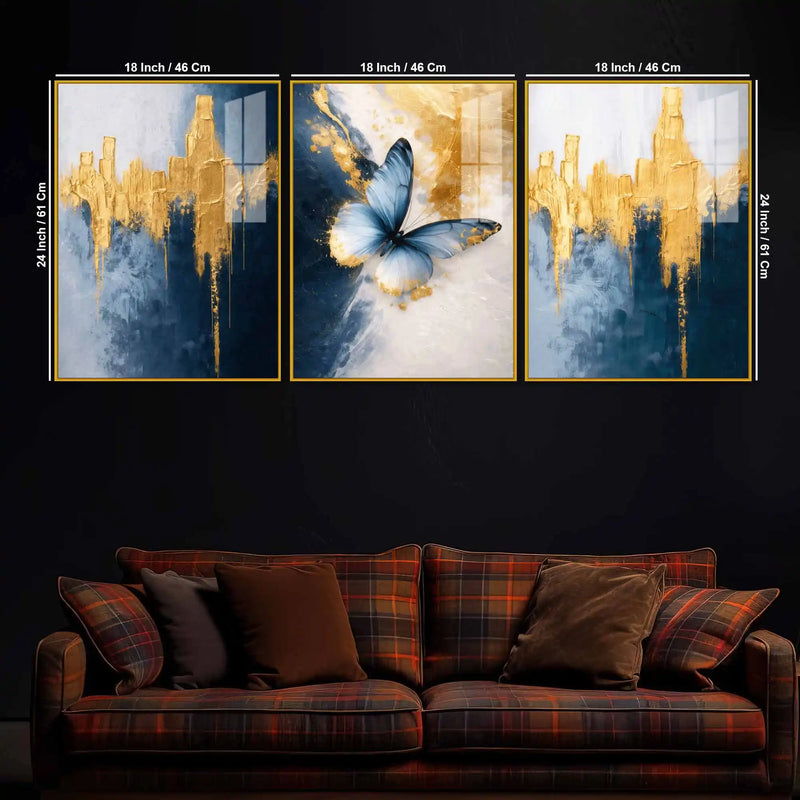Premium Butterfly Dream Floating Acrylic Wall Painting Set of 3