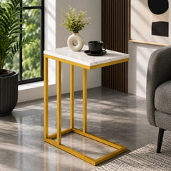 Premium C-Shaped White Marble Designer Side Table