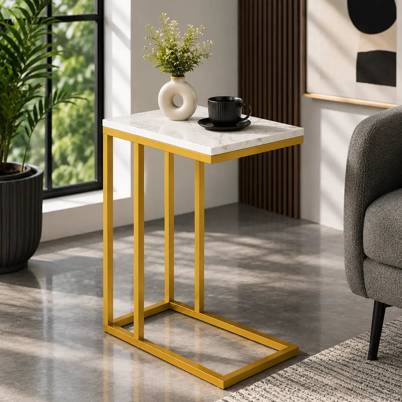 Premium C-Shaped White Marble Designer Side Table