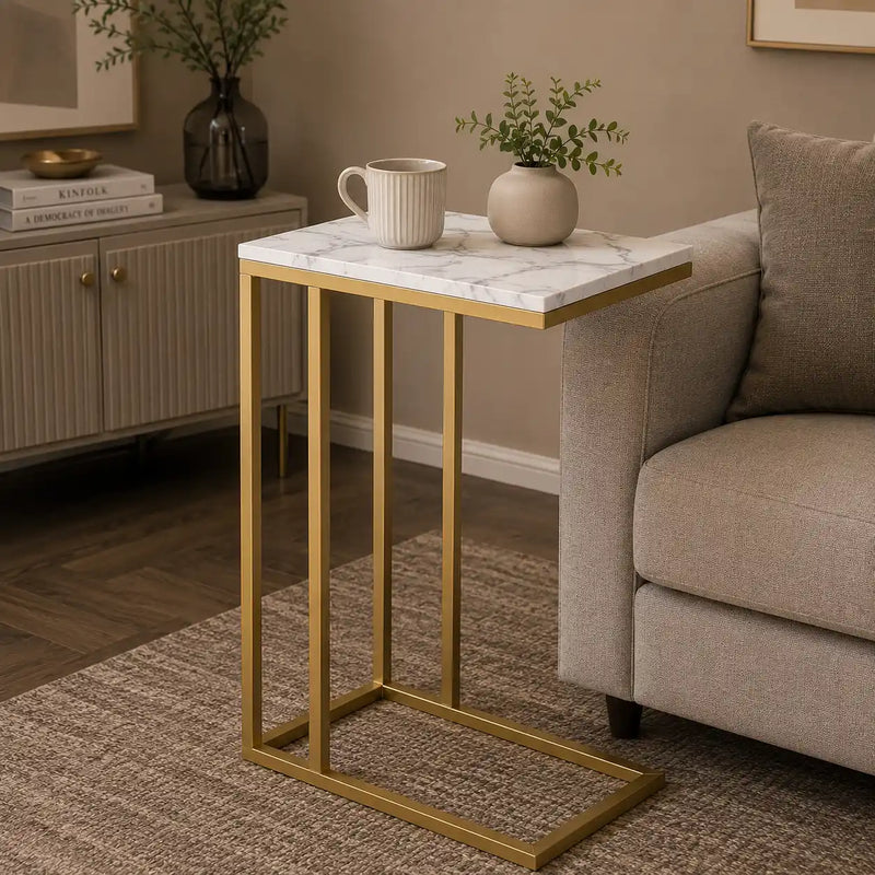 Premium C-Shaped White Marble Designer Side Table