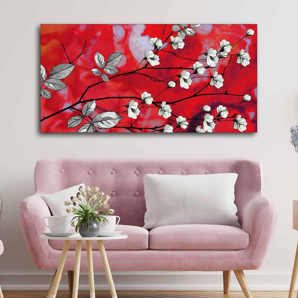 Premium Canvas Abstract Art Painting of White Flowers