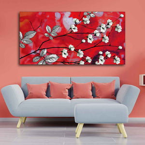 Premium Canvas Abstract Art Painting of White Flowers