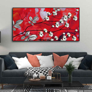 Premium Canvas Abstract Art Painting of White Flowers