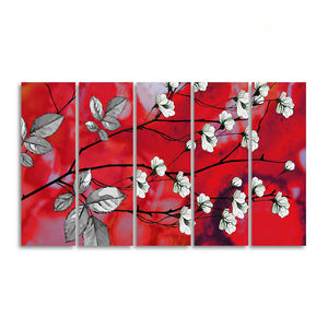 Premium Canvas Abstract Art Painting of White Flowers Set of Five