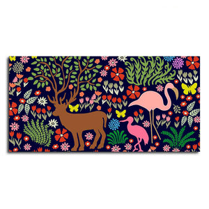 Premium Canvas Folk Art Painting of Animals in Dark Forest