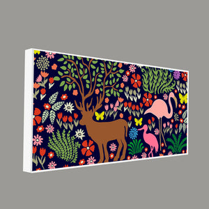 Premium Canvas Folk Art Painting of Animals in Dark Forest