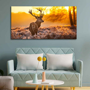 Premium Canvas Painting of Red Deer in Forest at Sunrise