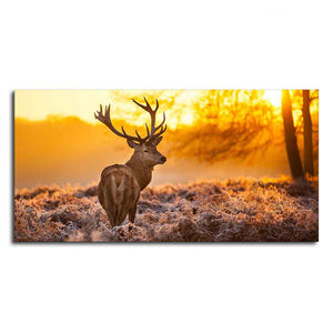 Premium Canvas Painting of Red Deer in Forest at Sunrise