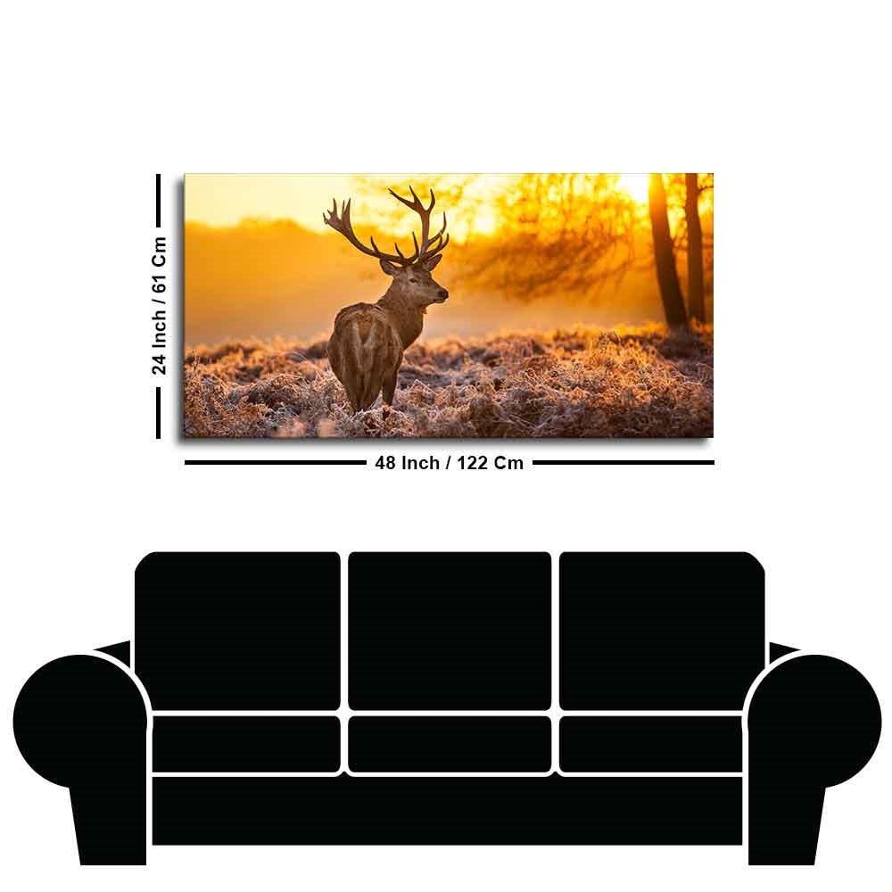 Premium Canvas Painting of Red Deer in Forest at Sunrise