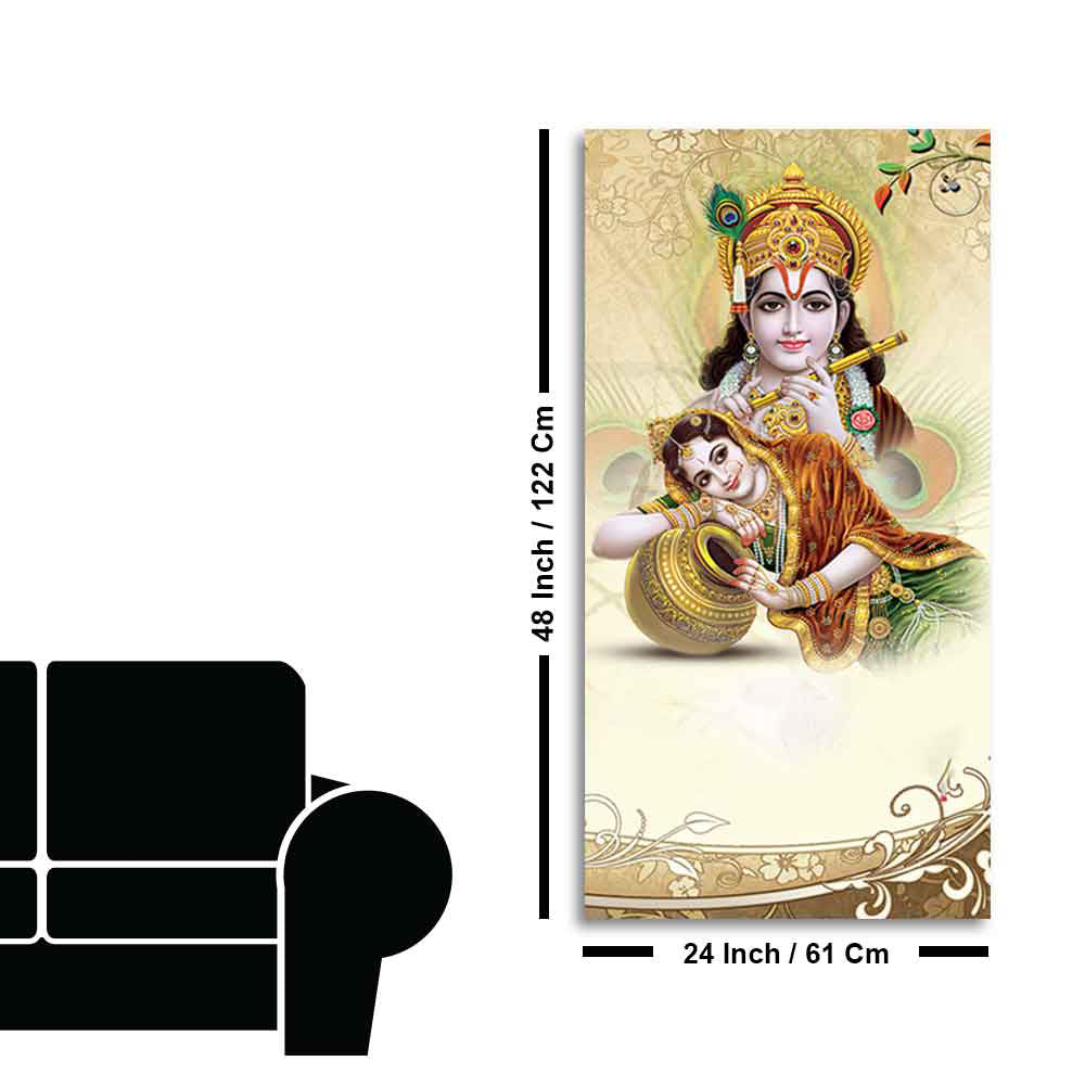 Premium Canvas Vertical Wall Painting of Lord Radha Krishna