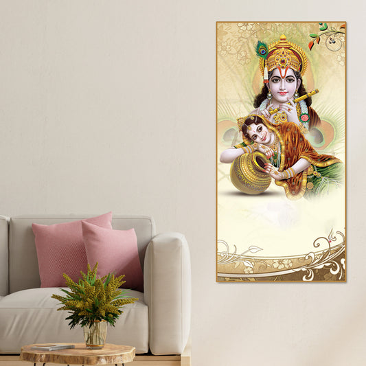 Premium Canvas Vertical Wall Painting of Lord Radha Krishna