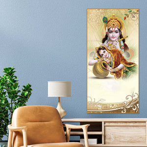 Premium Canvas Vertical Wall Painting of Lord Radha Krishna