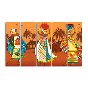 Premium Canvas Wall Painting of African Lady Dancing Set of Five