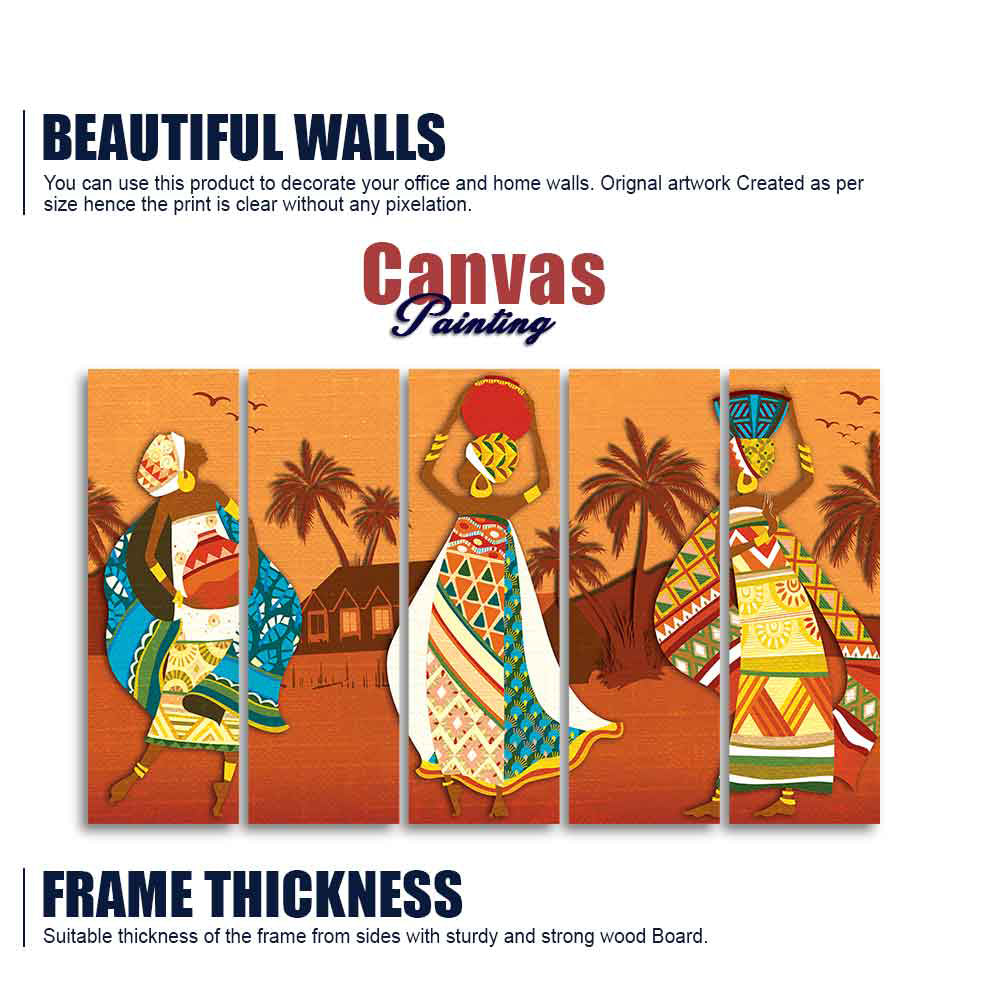 Premium Canvas Wall Painting of African Lady Dancing Set of Five