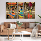 Premium Canvas Wall Painting of African Warli Art Set of Five