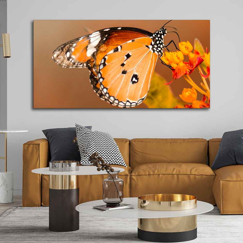 Premium Canvas Wall Painting of Beautiful Butterfly on Flower