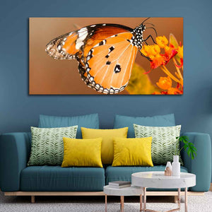 Premium Canvas Wall Painting of Beautiful Butterfly on Flower