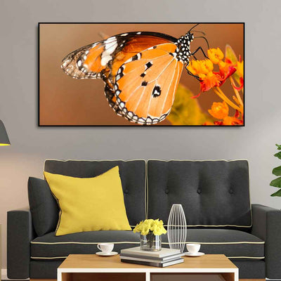Premium Canvas Wall Painting of Beautiful Butterfly on Flower