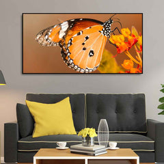 Premium Canvas Wall Painting of Beautiful Butterfly on Flower