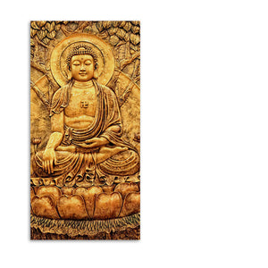 Premium Canvas Wall Painting of Golden Lord Buddha Sculpture