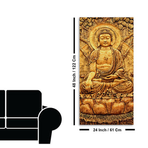 Premium Canvas Wall Painting of Golden Lord Buddha Sculpture