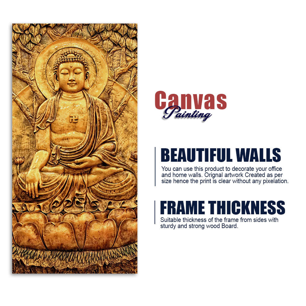 Premium Canvas Wall Painting of Golden Lord Buddha Sculpture