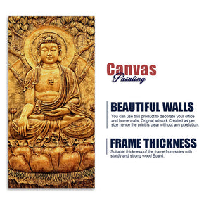 Premium Canvas Wall Painting of Golden Lord Buddha Sculpture