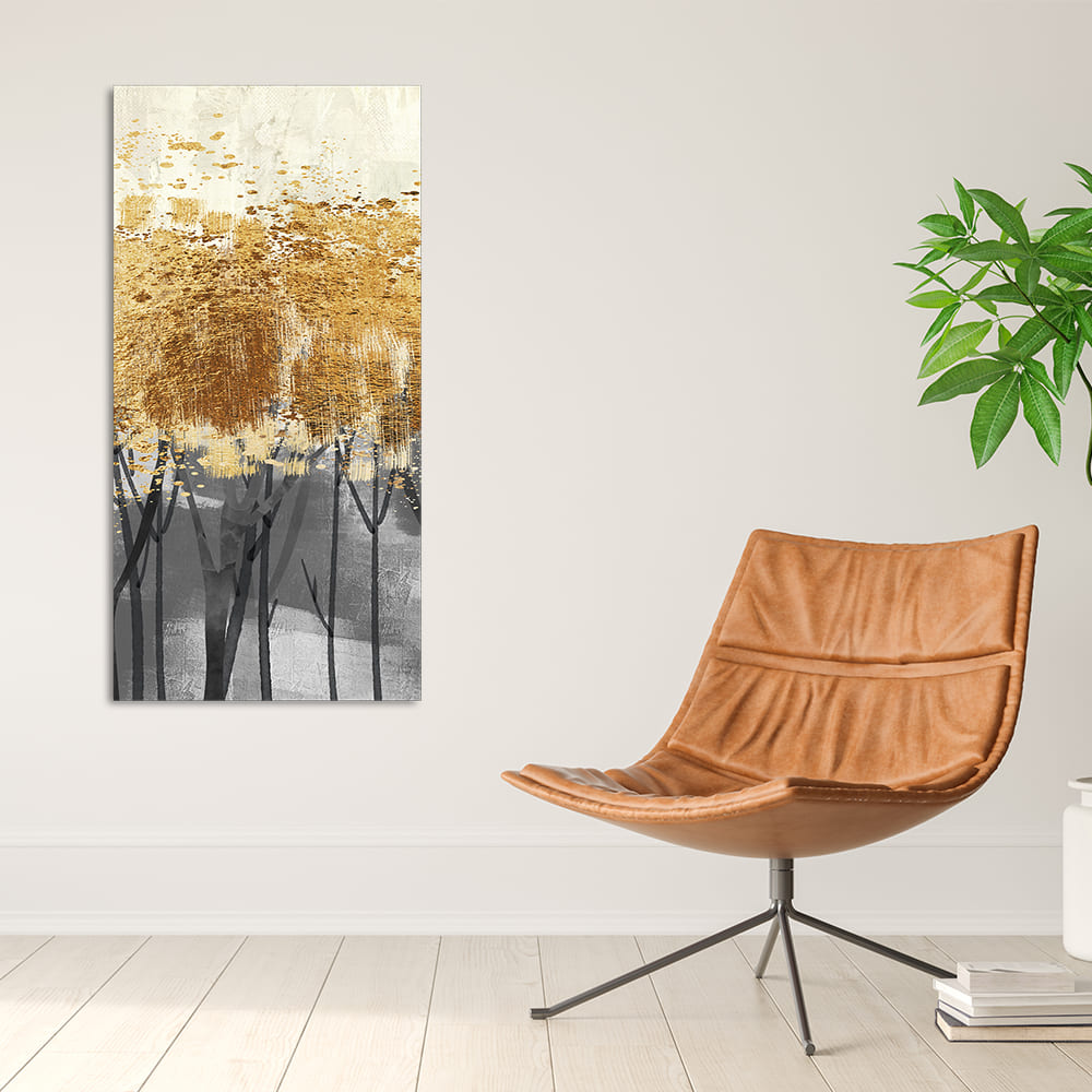 Premium Canvas Wall Painting of Golden Pattern Metallic Forest