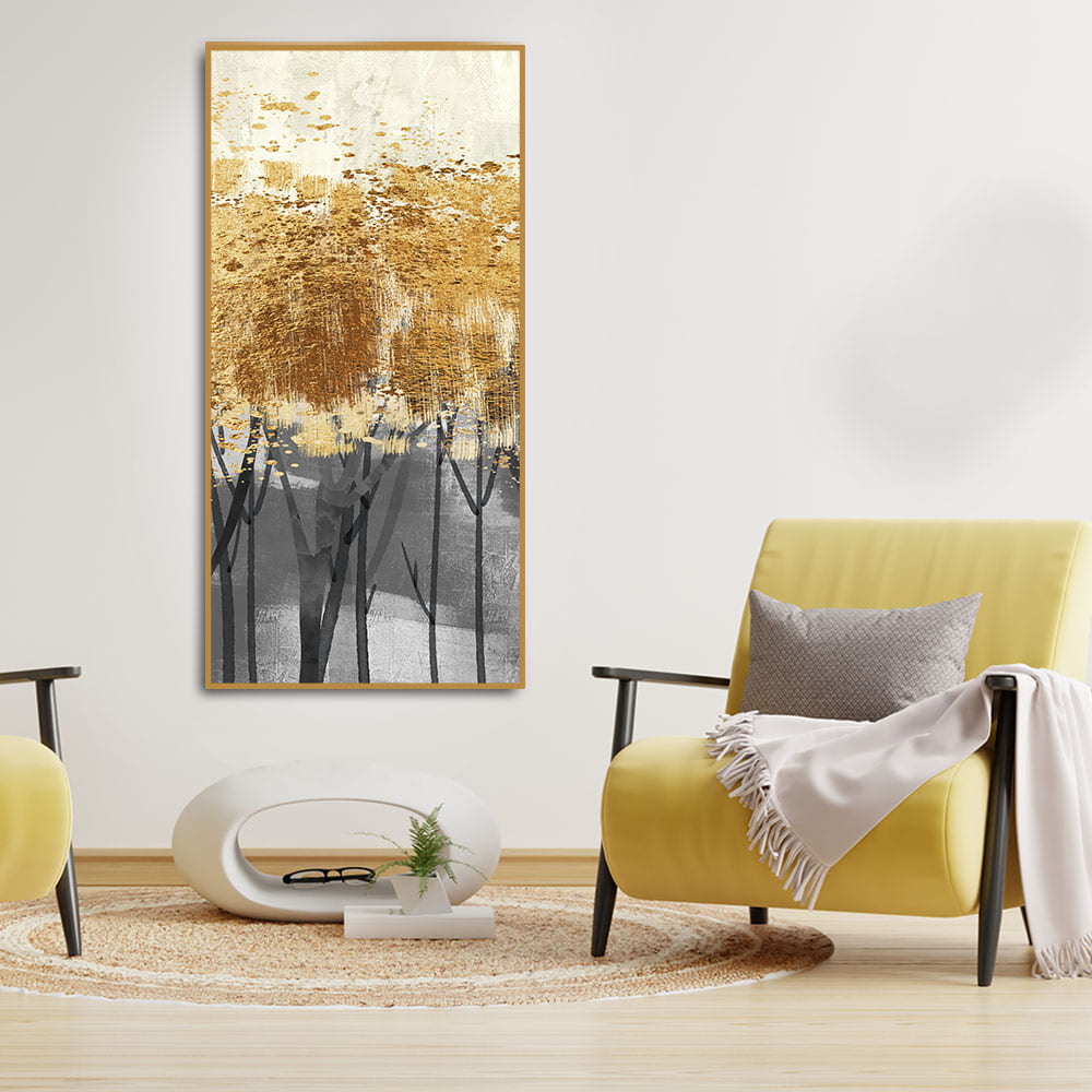 Premium Canvas Wall Painting of Golden Pattern Metallic Forest