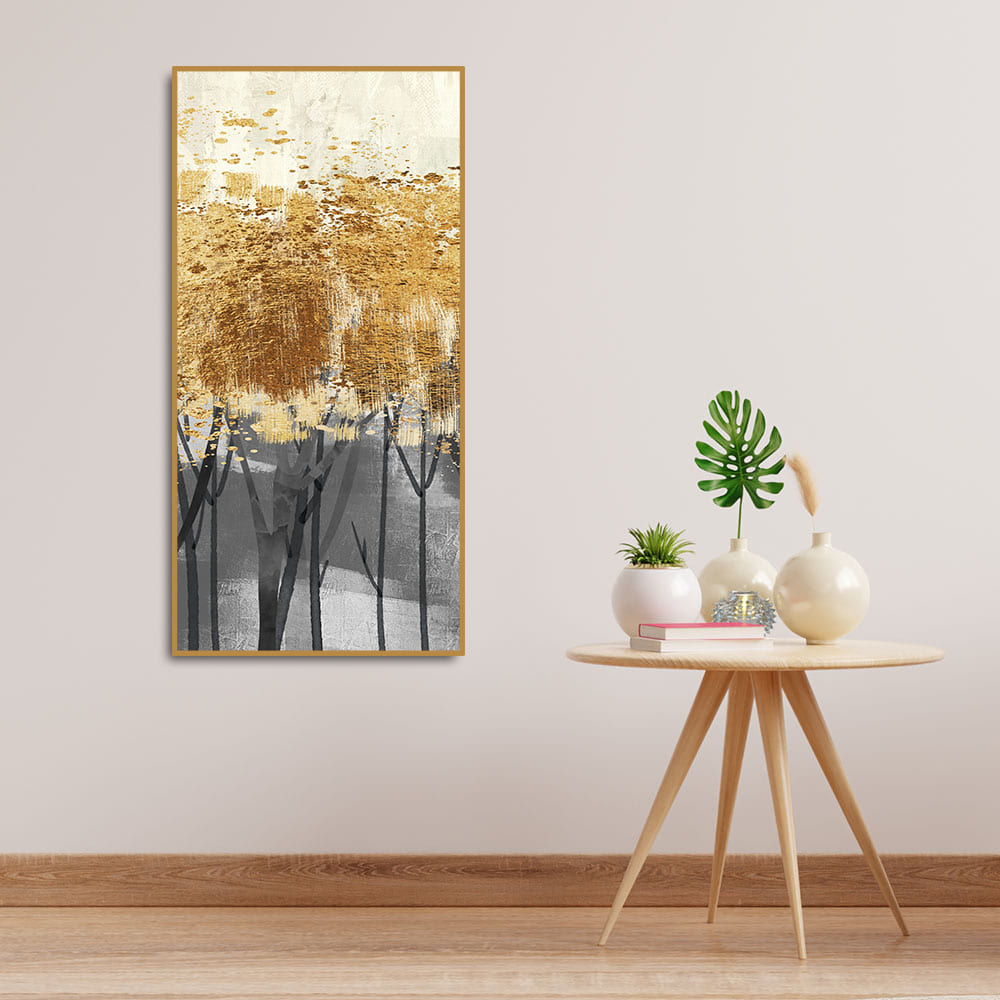 Premium Canvas Wall Painting of Golden Pattern Metallic Forest