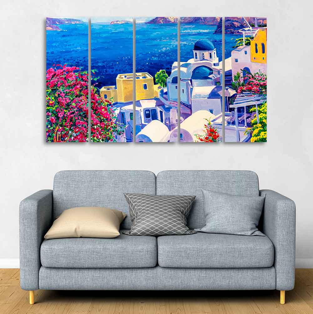 Premium Canvas Wall Painting of Greek Scenery of Five Pieces