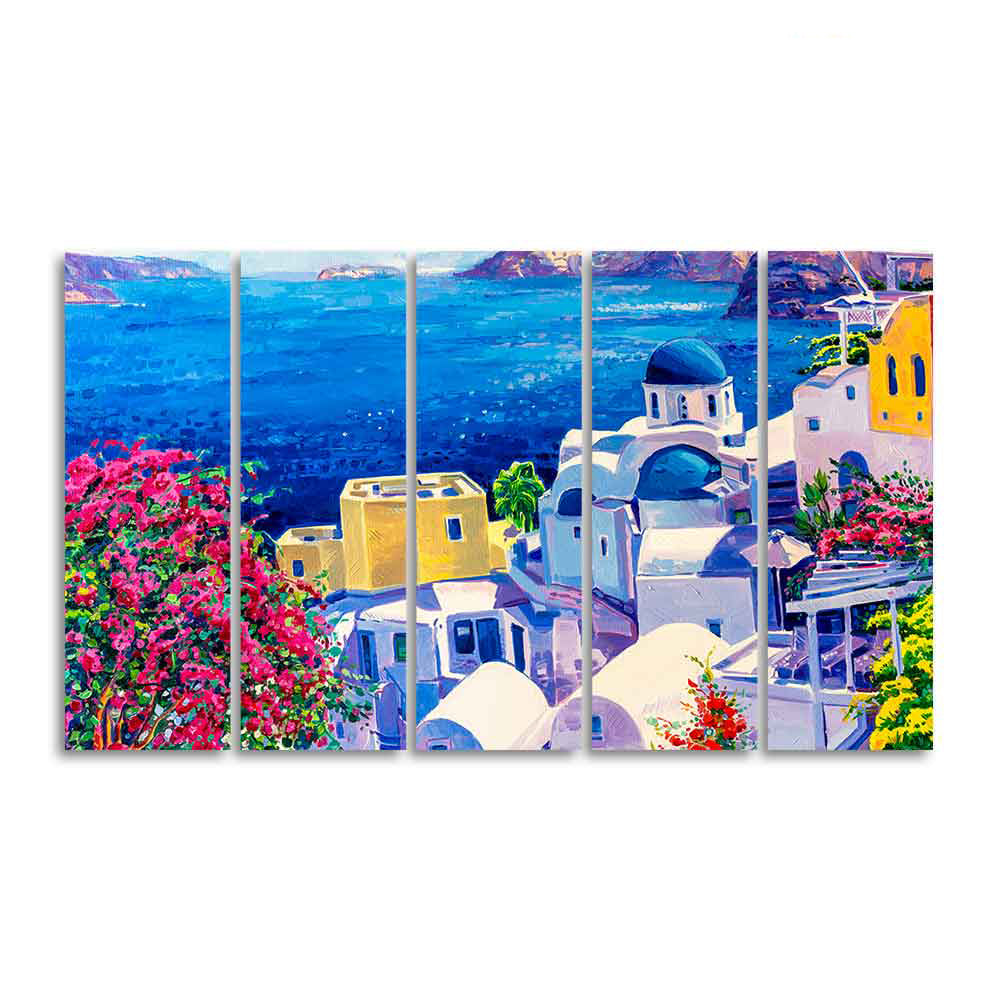 Premium Canvas Wall Painting of Greek Scenery of Five Pieces