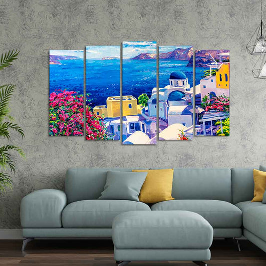 Premium Canvas Wall Painting of Greek Scenery of Five Pieces Set