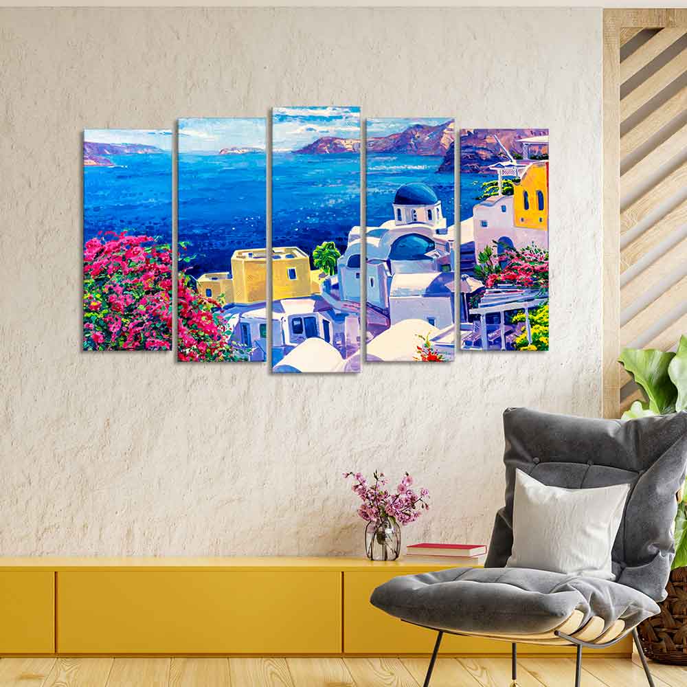 Premium Canvas Wall Painting of Greek Scenery of Five Pieces Set