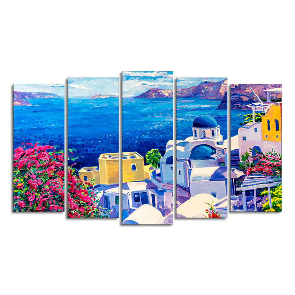 Premium Canvas Wall Painting of Greek Scenery of Five Pieces Set