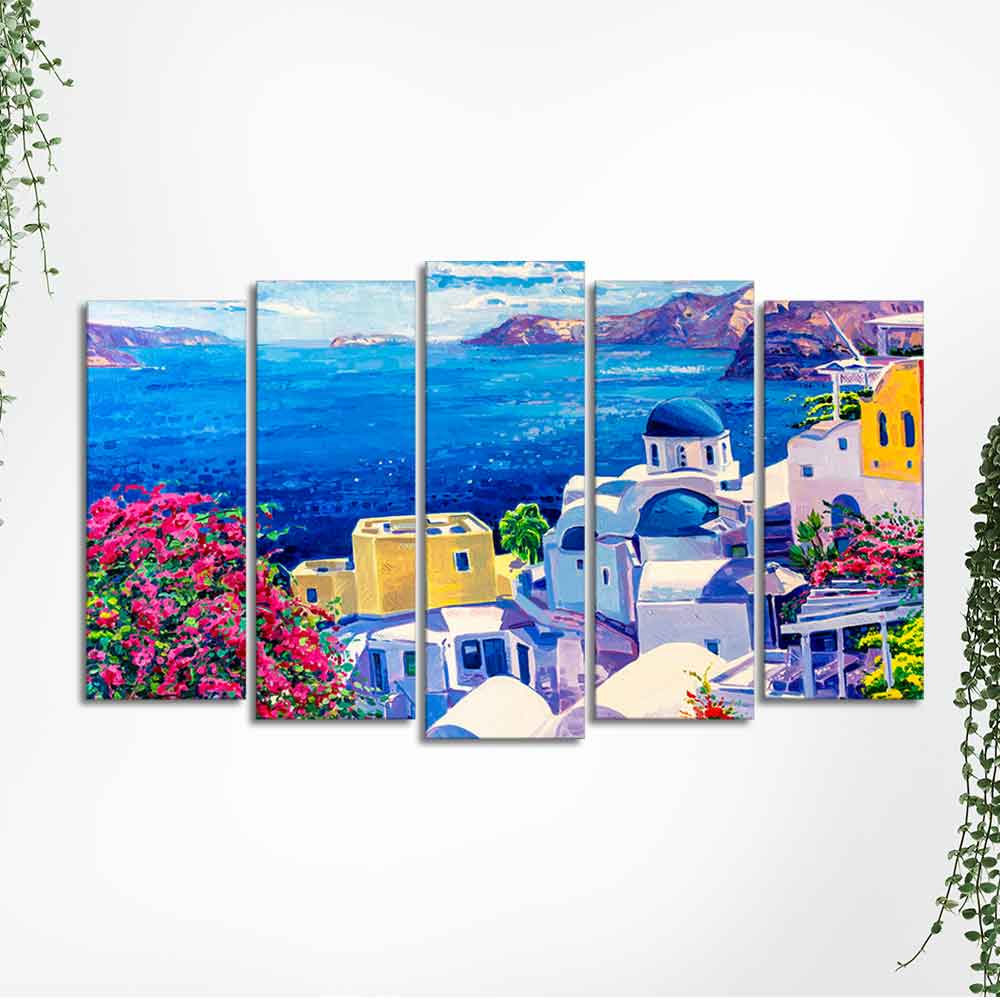 Premium Canvas Wall Painting of Greek Scenery of Five Pieces Set