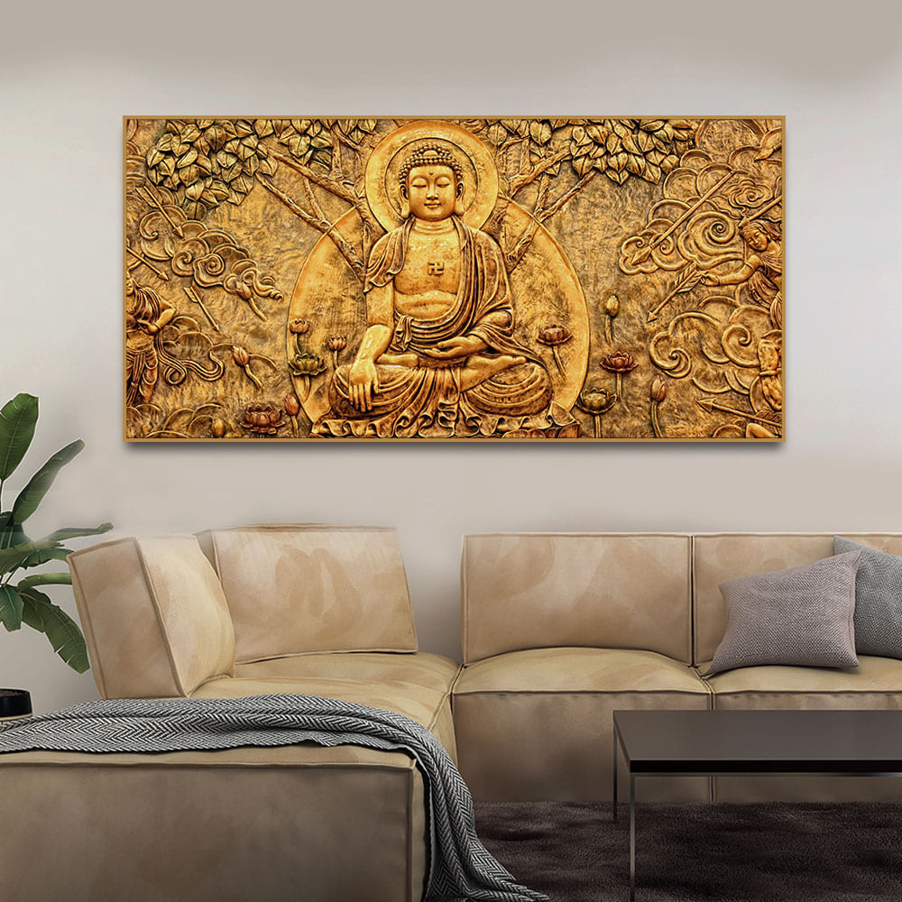 Premium Canvas Wall Painting of Lord Buddha Sculpture