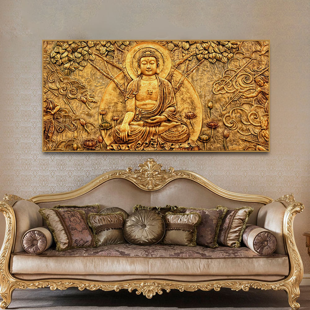 Premium Canvas Wall Painting of Lord Buddha Sculpture