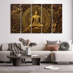 Premium Canvas Wall Painting of Lord Gautam Buddha of Five Pieces