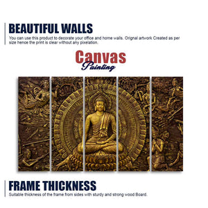 Premium Canvas Wall Painting of Lord Gautam Buddha of Five Pieces