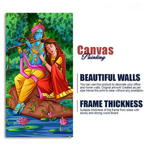 Premium Canvas Wall Painting of Lord Krishna with Radha Sitting in Forest