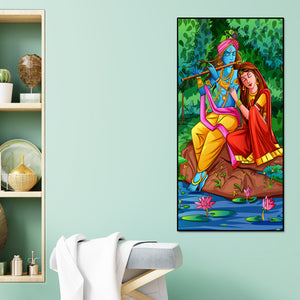 Premium Canvas Wall Painting of Lord Krishna with Radha Sitting in Forest