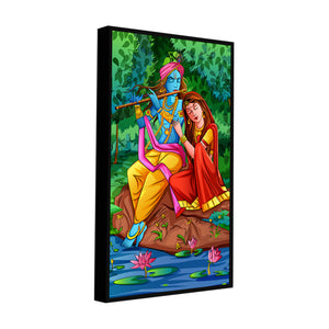 Premium Canvas Wall Painting of Lord Krishna with Radha Sitting in Forest