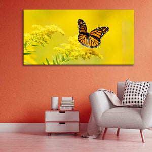 Premium Canvas Wall Painting of Monarch Butterfly on Yellow Flower