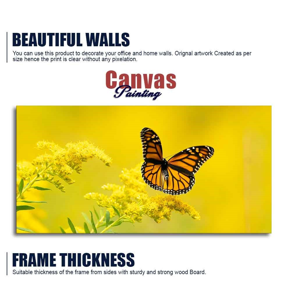 Premium Canvas Wall Painting of Monarch Butterfly on Yellow Flower