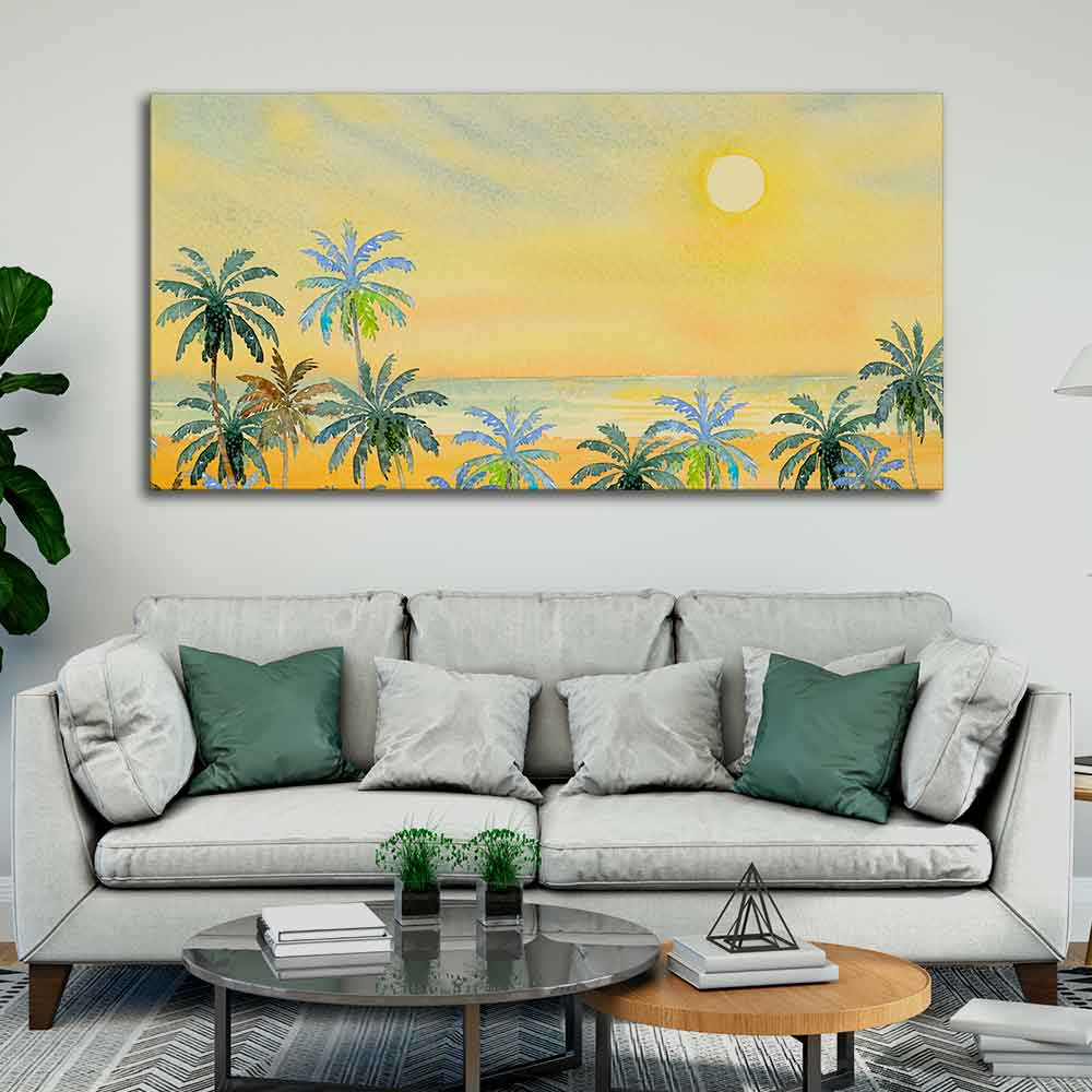 Premium Canvas Wall Painting of Palm Trees on Beach