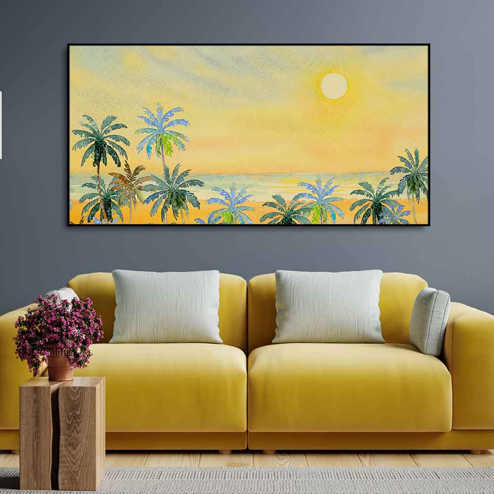 Premium Canvas Wall Painting of Palm Trees on Beach