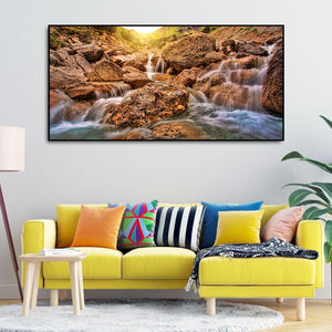 Premium Canvas Wall Painting of Waterfall at Sunrise