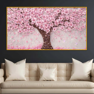 Premium Cherry Blossom Tree Crystal Glass Wall Painting for Living Room Décor